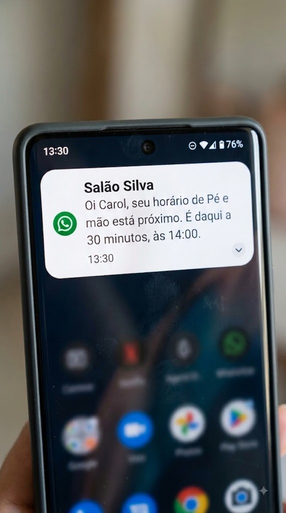 Notificação de lembrete enviada ao cliente pelo WhatsApp